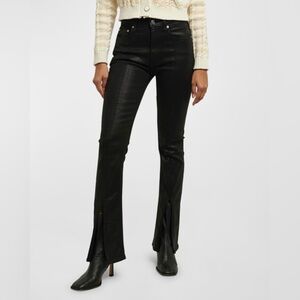 NWT DEREK LAM 10 CROSBY Lucia High Rise Split Kick Flare Jeans In Coated Black